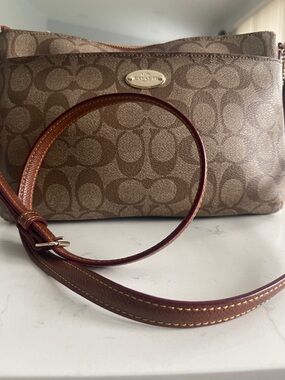Coach Brown Signature Canvas Crossbody with Dark Brown Trim